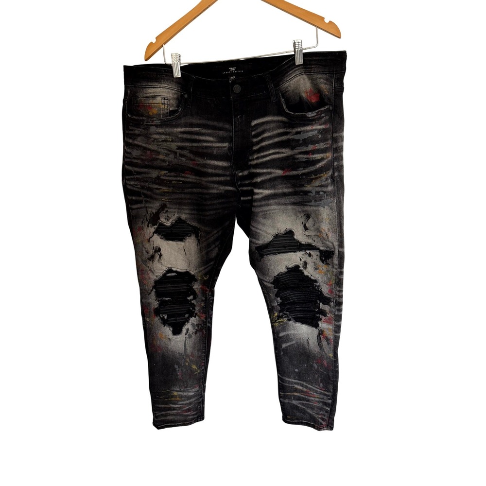 Jordan Craig Legacy Sean Black Distressed Paint Splatter Moto Jeans 38x32